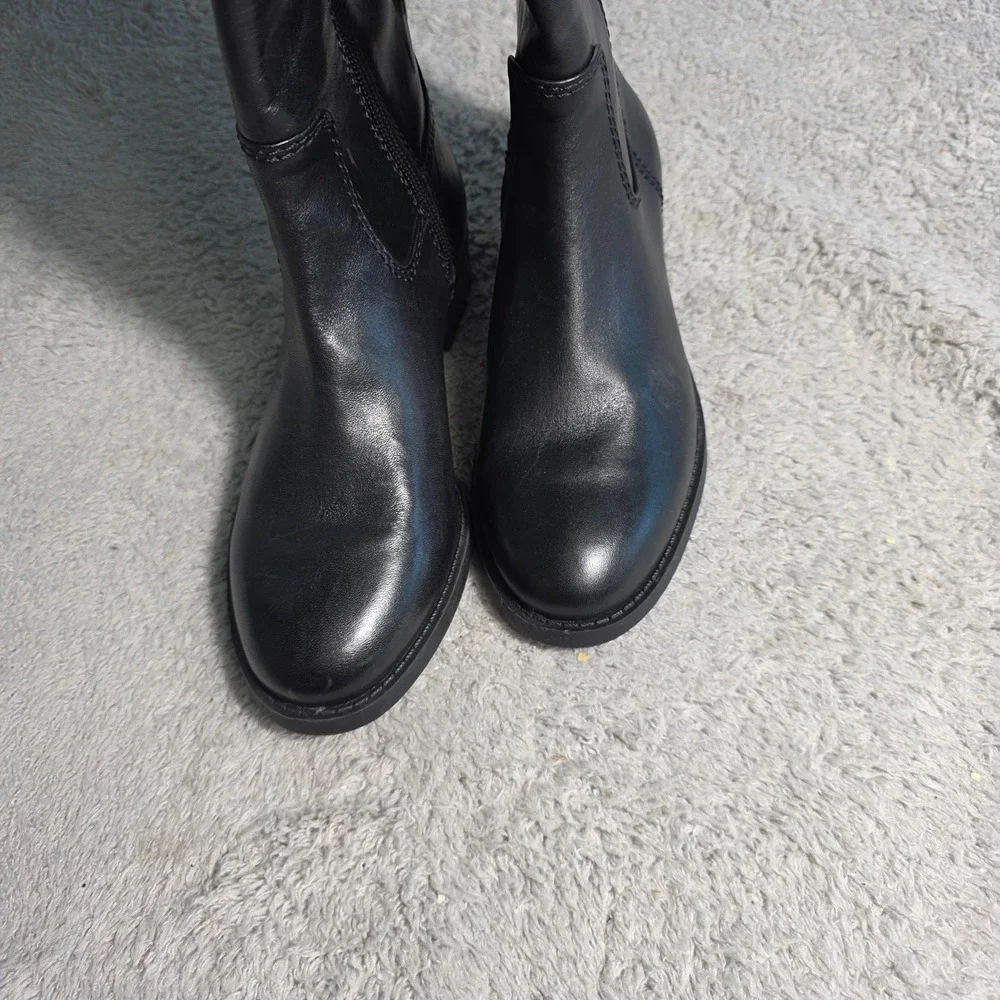 INC Womens Black Genuine Leather Knee High Riding Boots Low Block Heel Sz 5M NWT
